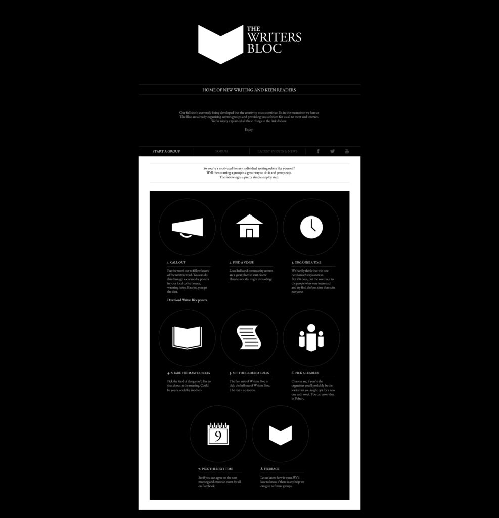 A screenshot of our early website showing people how to set up a Write Here group